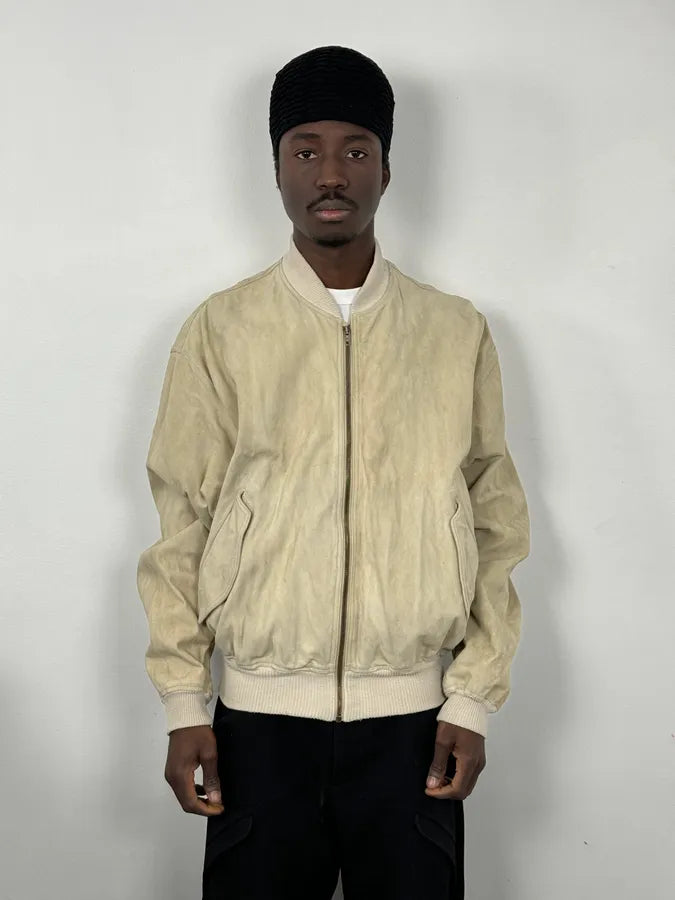 1990s Emporio Armani Beige Suede Leather Bombers ZSOSrsx 1