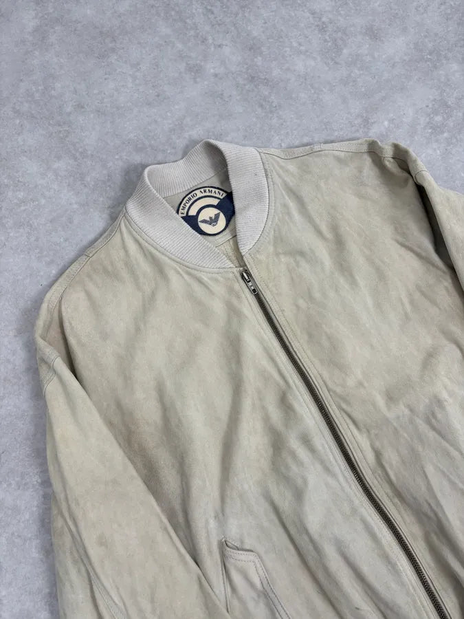 1990s Emporio Armani Beige Suede Leather Bombers ZSOSrsx 3