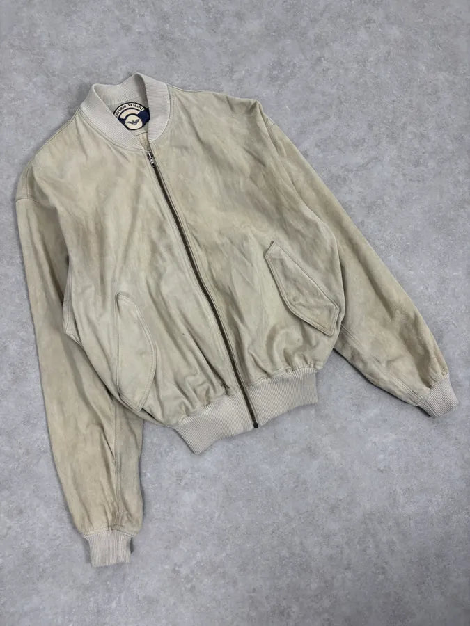 1990s Emporio Armani Beige Suede Leather Bombers ZSOSrsx 4