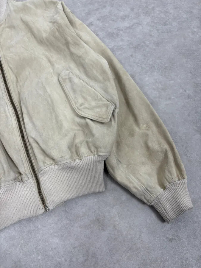 1990s Emporio Armani Beige Suede Leather Bombers ZSOSrsx 5