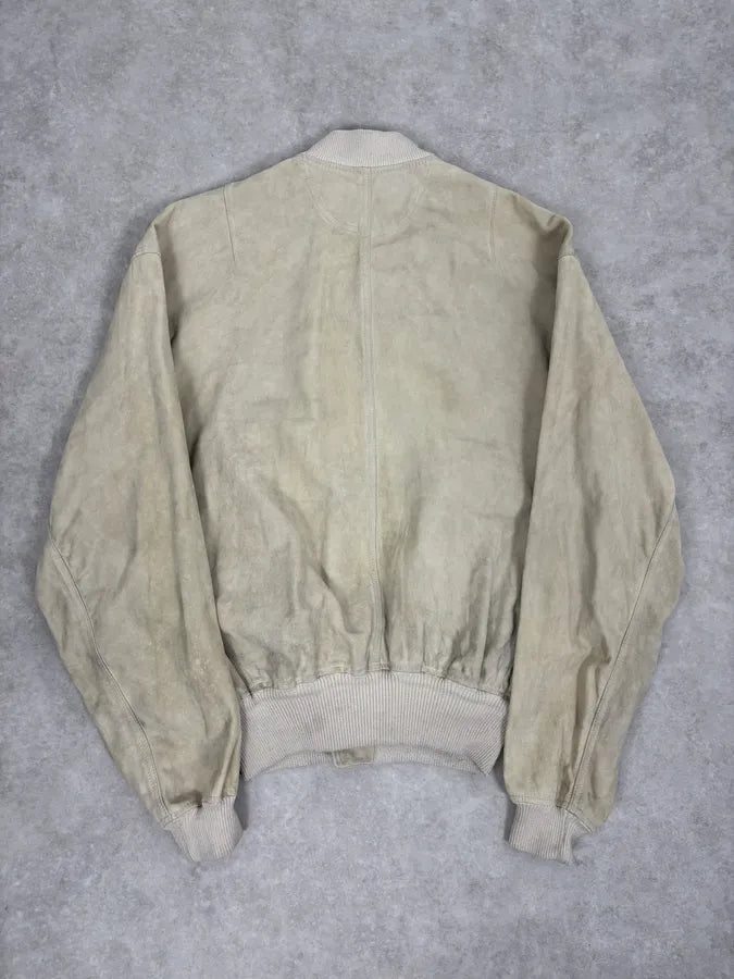 1990s Emporio Armani Beige Suede Leather Bombers ZSOSrsx 6
