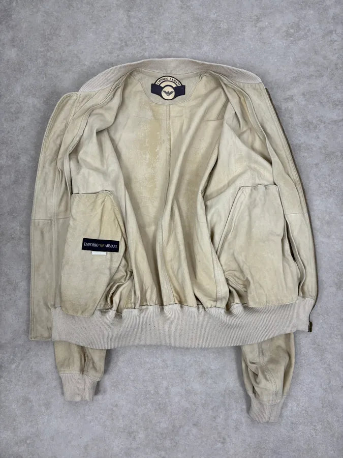 1990s Emporio Armani Beige Suede Leather Bombers ZSOSrsx 7