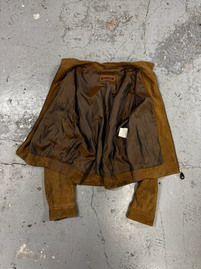 1990s Emporio Armani Cropped Beige Suede Leather Jacket xfLpfqP 6