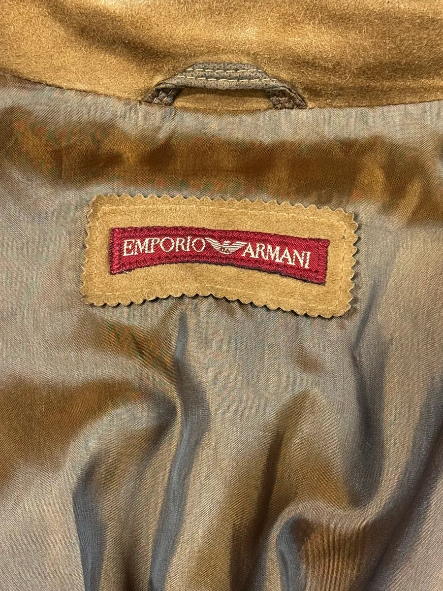 1990s Emporio Armani Cropped Beige Suede Leather Jacket xfLpfqP 7