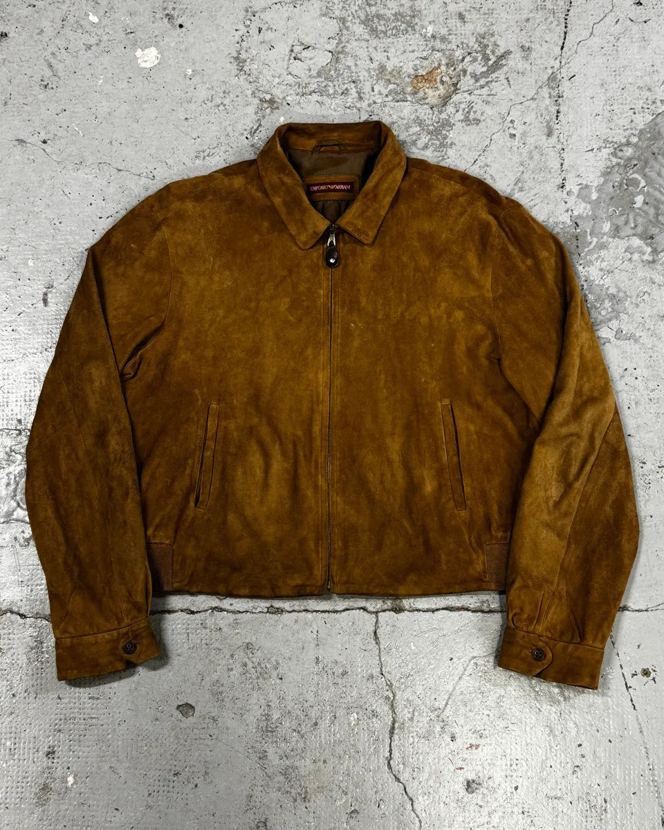 1990s Emporio Armani Cropped Beige Suede Leather Jacket xfLpfqP 0