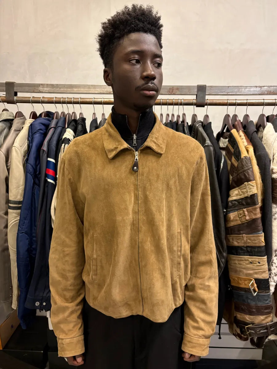 1990s Emporio Armani Cropped Beige Suede Leather Jacket xfLpfqP 1