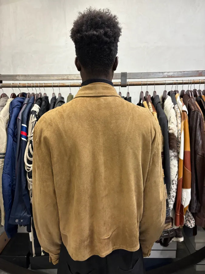 1990s Emporio Armani Cropped Beige Suede Leather Jacket xfLpfqP 4