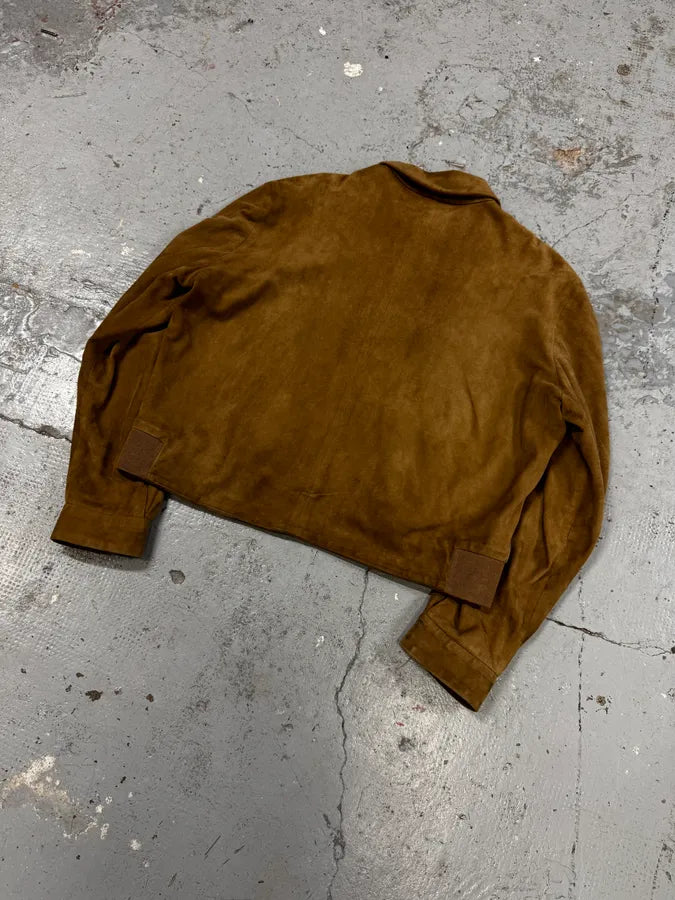 1990s Emporio Armani Cropped Beige Suede Leather Jacket xfLpfqP 5