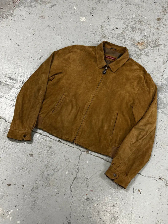 1990s Emporio Armani Cropped Beige Suede Leather Jacket xfLpfqP 2