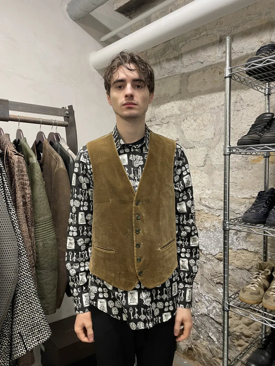 1990s Emporio Armani Beige Velvet Vest (S) 2