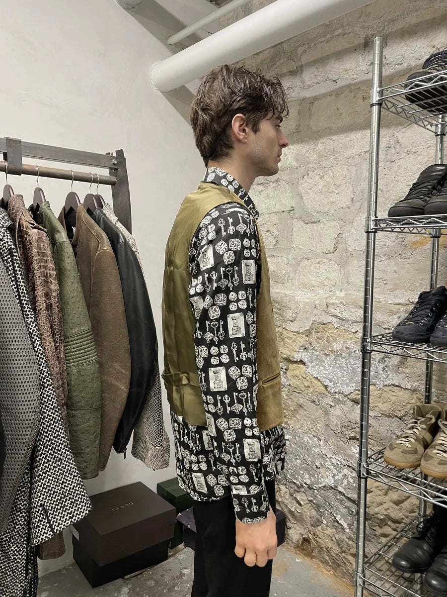 1990s Emporio Armani Beige Velvet Vest (S) 4