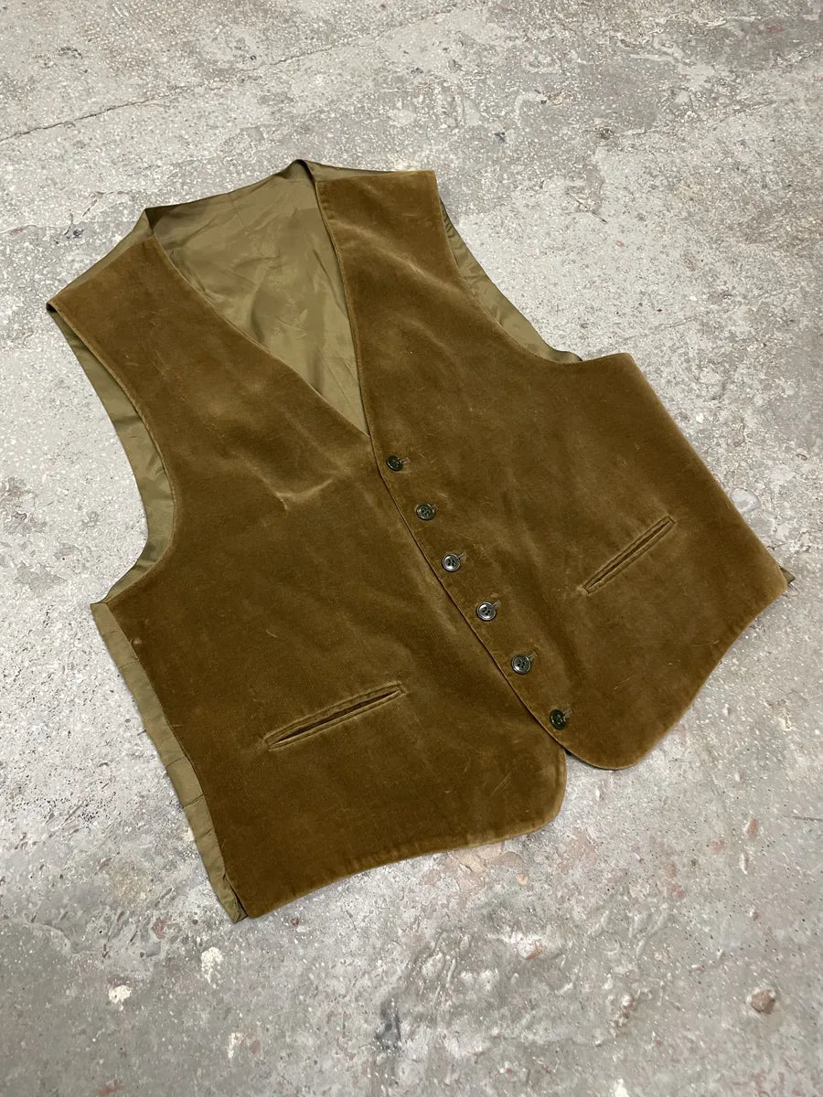 1990s Emporio Armani Beige Velvet Vest (S) 7