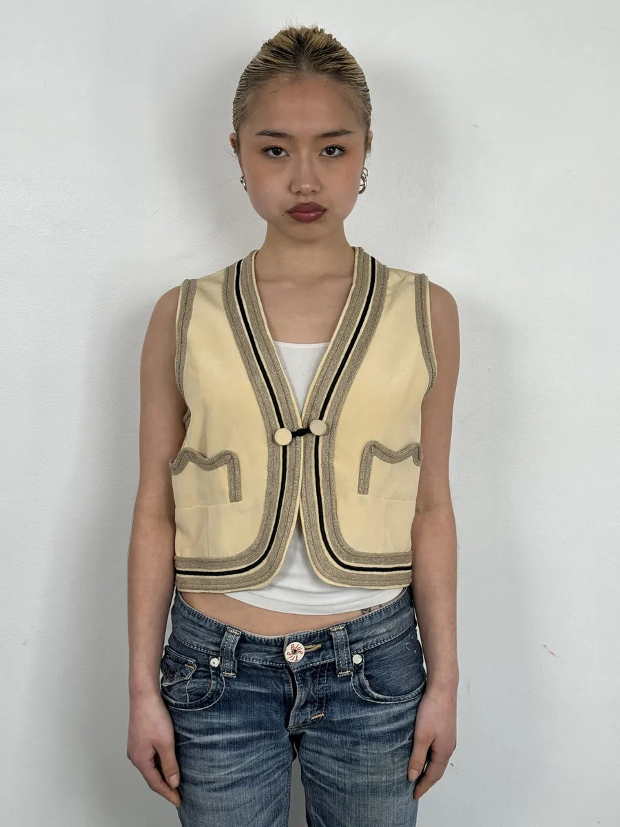 1990s Emporio Armani Beige Wool Vest GUplWYG 0