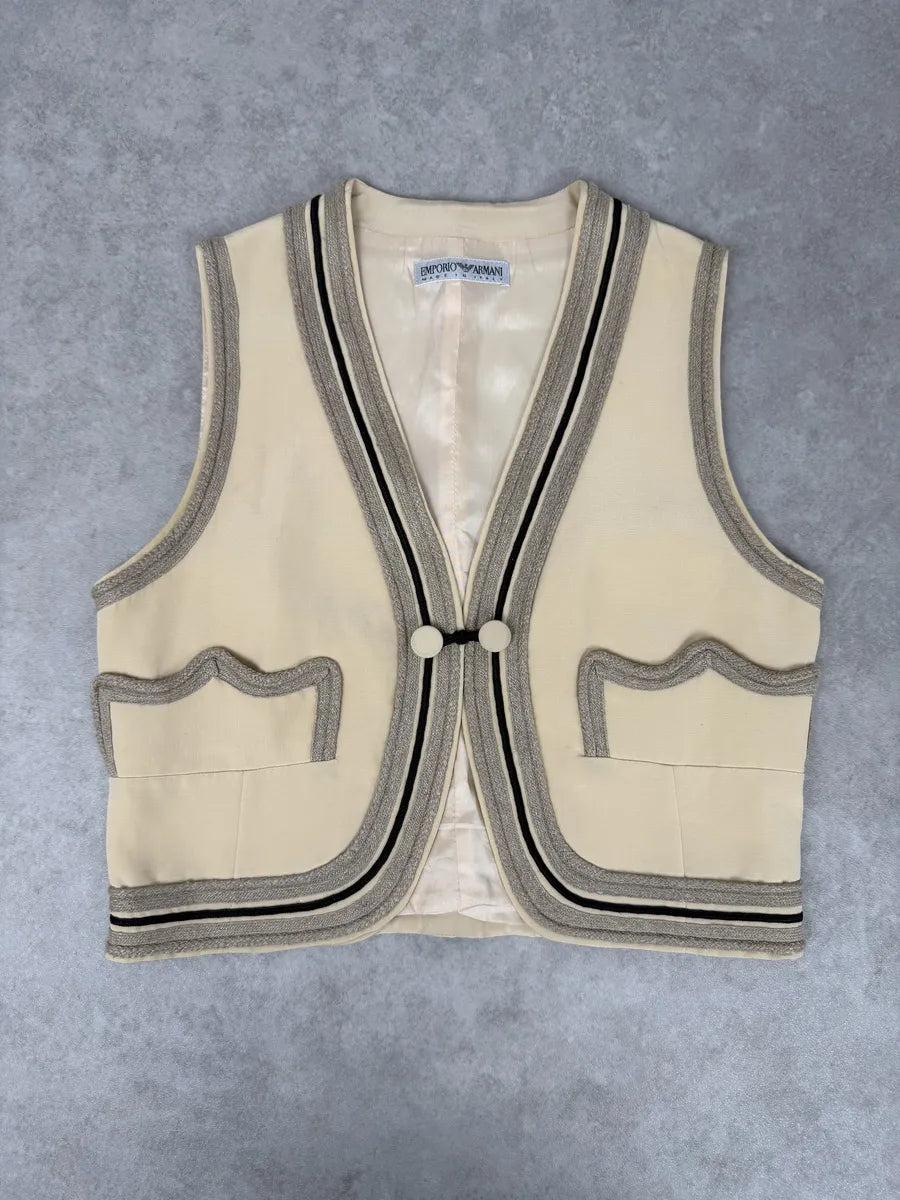 1990s Emporio Armani Beige Wool Vest GUplWYG 2