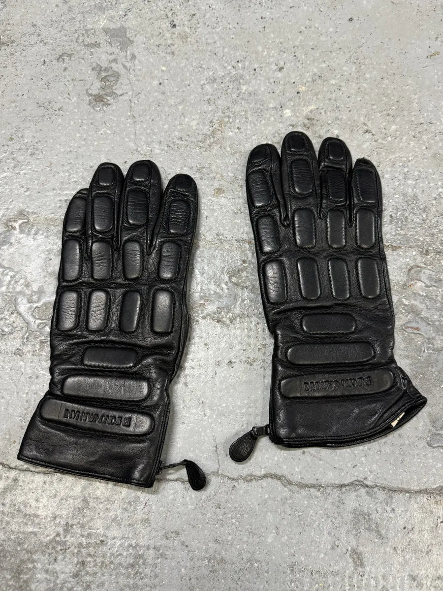 1990s Emporio Armani Biker Black Padded Reinforced Leather Gloves FGAJgbE 0