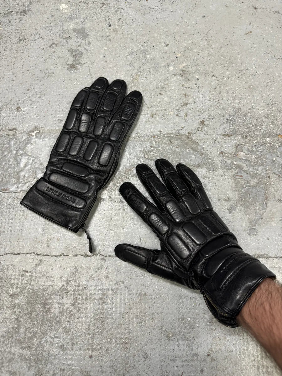 1990s Emporio Armani Biker Black Padded Reinforced Leather Gloves FGAJgbE 1