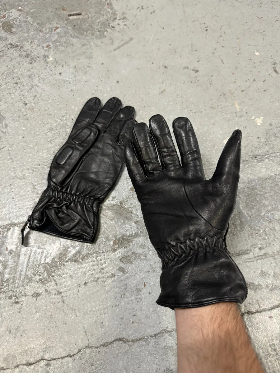 1990s Emporio Armani Biker Black Padded Reinforced Leather Gloves FGAJgbE 2