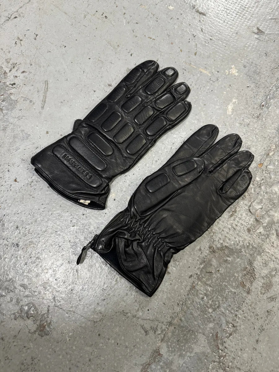 1990s Emporio Armani Biker Black Padded Reinforced Leather Gloves FGAJgbE 4