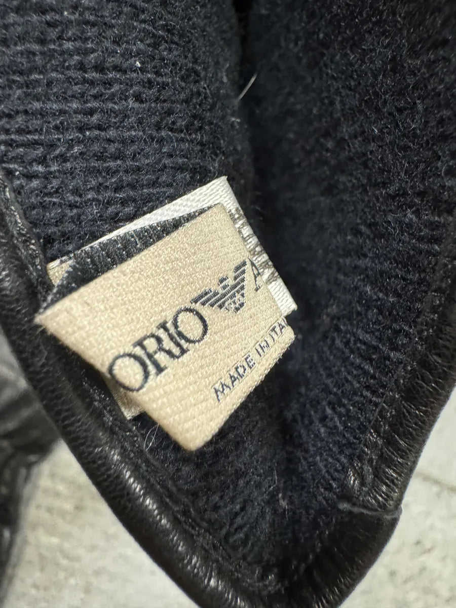 1990s Emporio Armani Biker Black Padded Reinforced Leather Gloves FGAJgbE 7