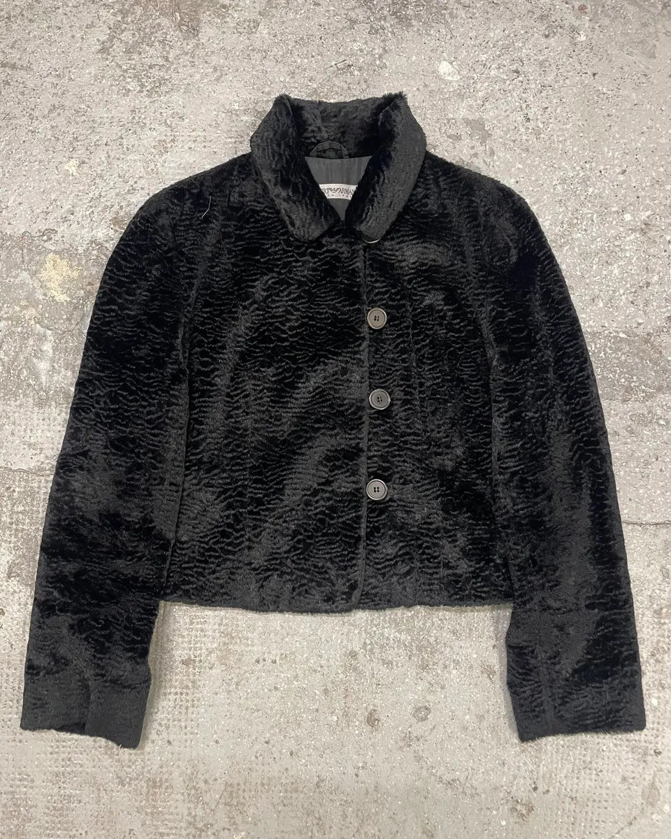 1990s Emporio Armani Black Fur Effect Buttoned Jacket (XS/S) 0