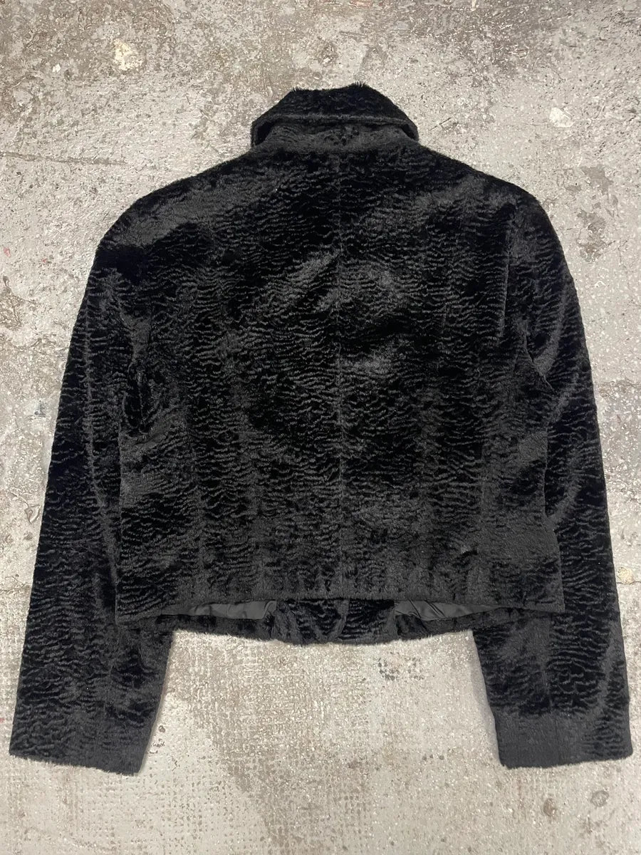 1990s Emporio Armani Black Fur Effect Buttoned Jacket (XS/S) 1
