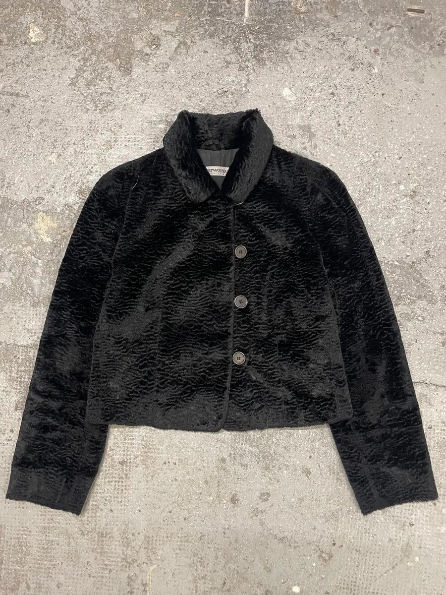 1990s Emporio Armani Black Fur Effect Buttoned Jacket (XS/S) 2