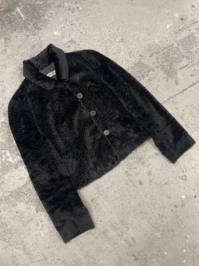 1990s Emporio Armani Black Fur Effect Buttoned Jacket (XS/S) 3