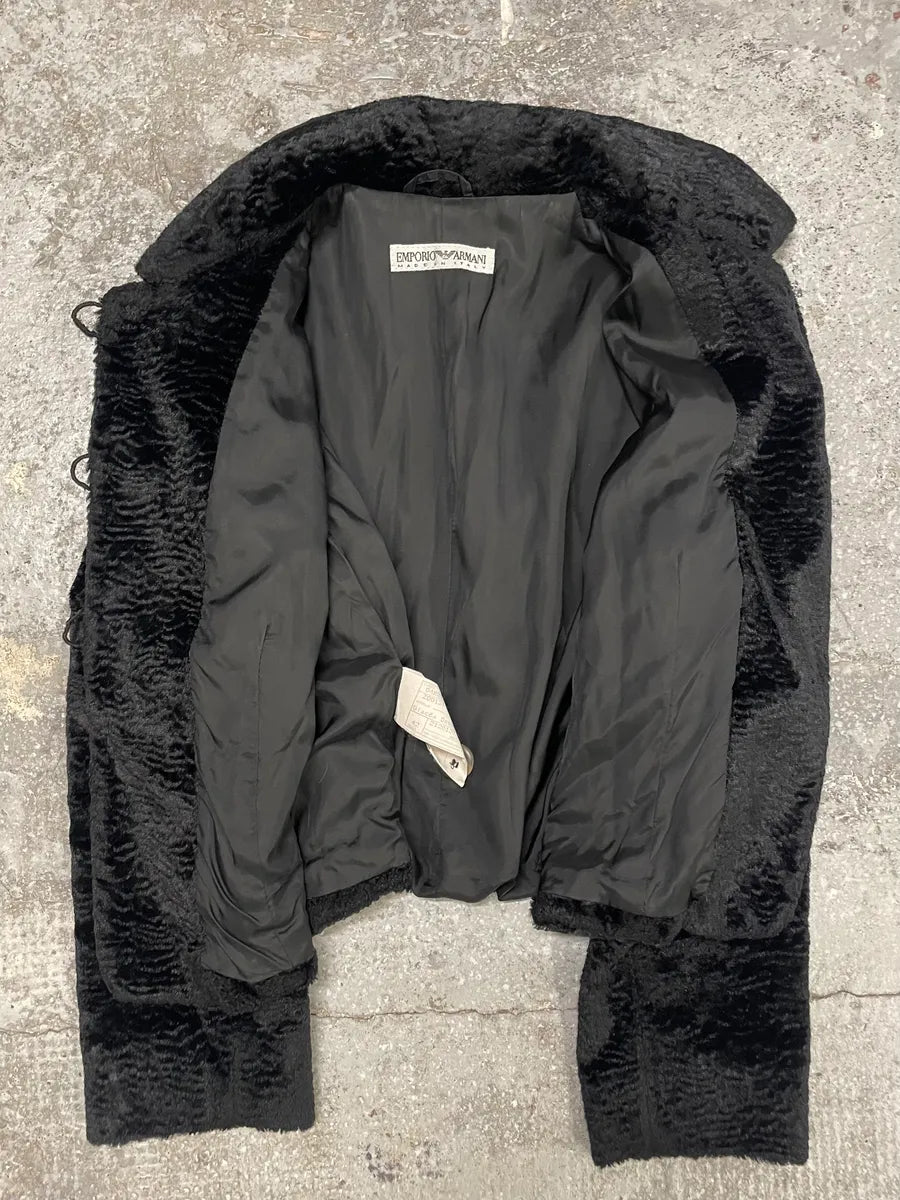 1990s Emporio Armani Black Fur Effect Buttoned Jacket (XS/S) 4