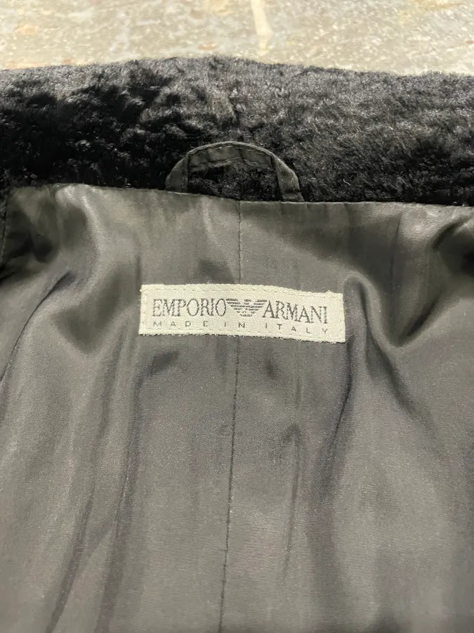 1990s Emporio Armani Black Fur Effect Buttoned Jacket (XS/S) 6