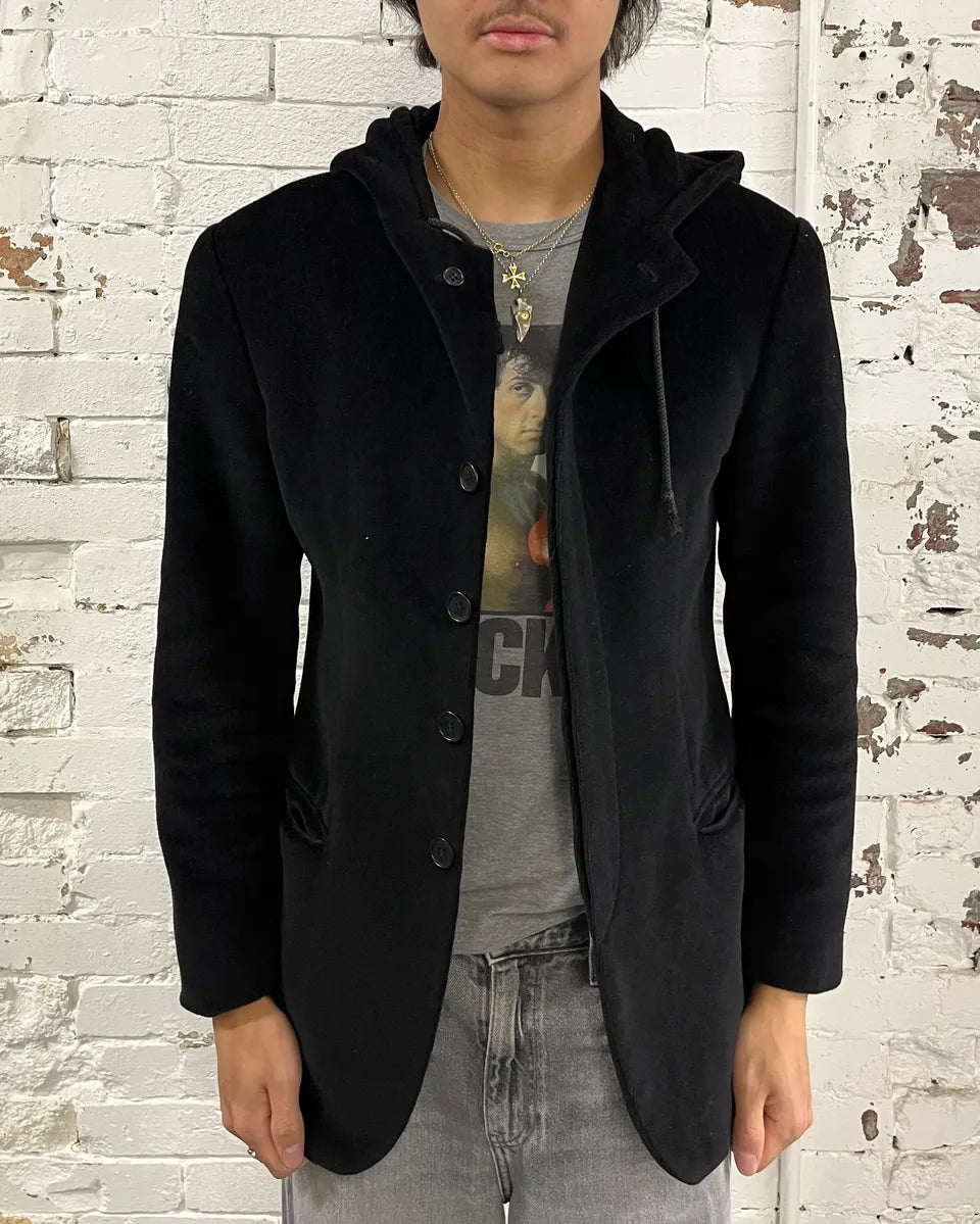 1990s Emporio Armani Black Hooded Blazer Jacket yhCllMW 1