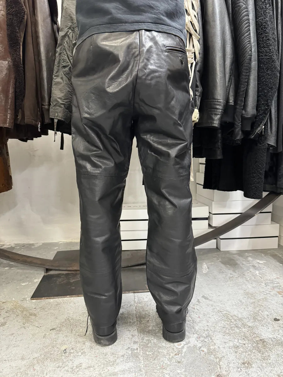 1990s Emporio Armani Black Leather Biker Pants URjrdlj 2