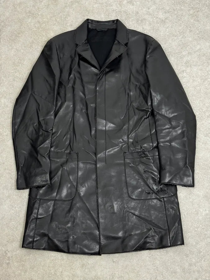 1990s Emporio Armani Black Long Classy Leather Jacket ynFRCwT 0