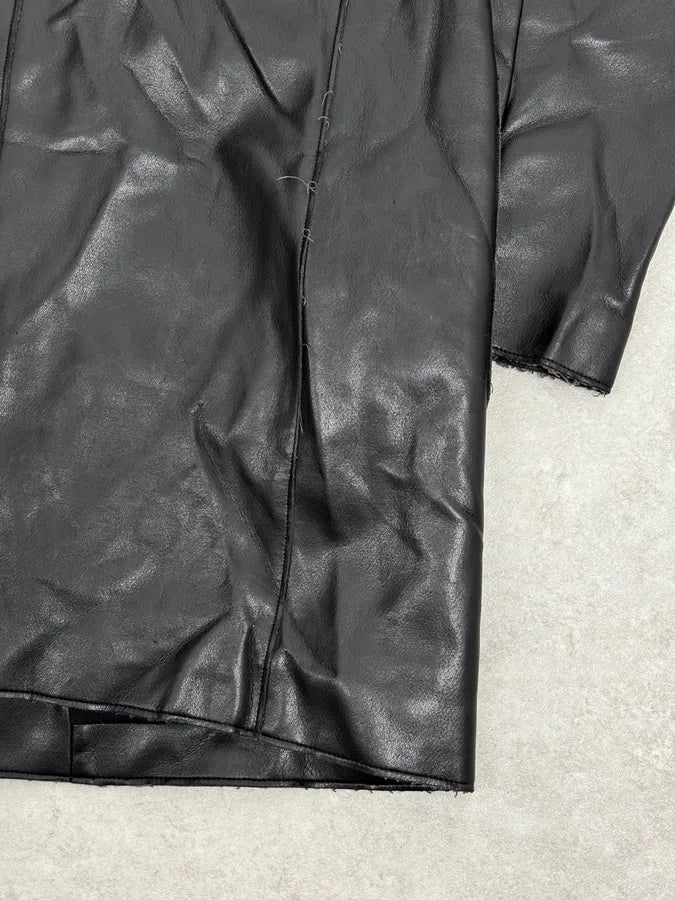 1990s Emporio Armani Black Long Classy Leather Jacket ynFRCwT 8