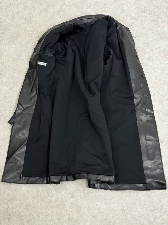 1990s Emporio Armani Black Long Classy Leather Jacket ynFRCwT 6