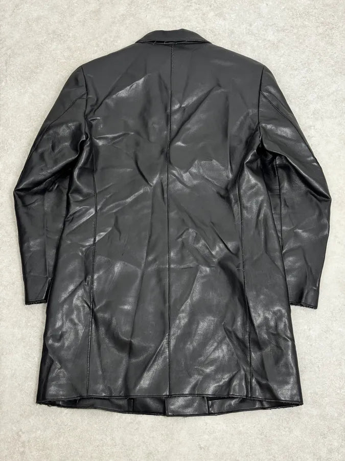 1990s Emporio Armani Black Long Classy Leather Jacket ynFRCwT 3