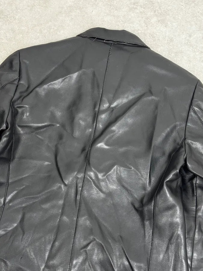 1990s Emporio Armani Black Long Classy Leather Jacket ynFRCwT 5