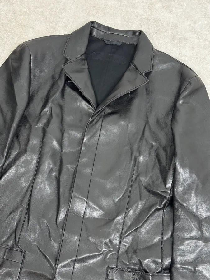 1990s Emporio Armani Black Long Classy Leather Jacket ynFRCwT 4