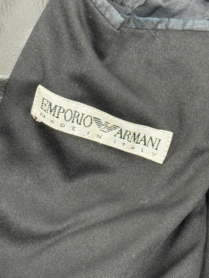 1990s Emporio Armani Black Long Classy Leather Jacket ynFRCwT 9