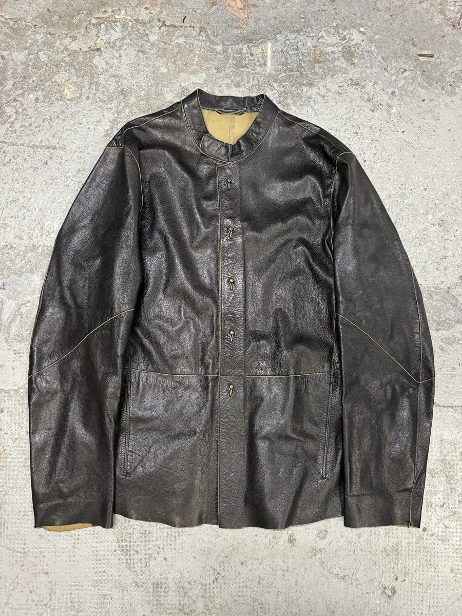 1990s Emporio Armani Black Mao Samurai Goat Leather Jacket hVshcbb 0
