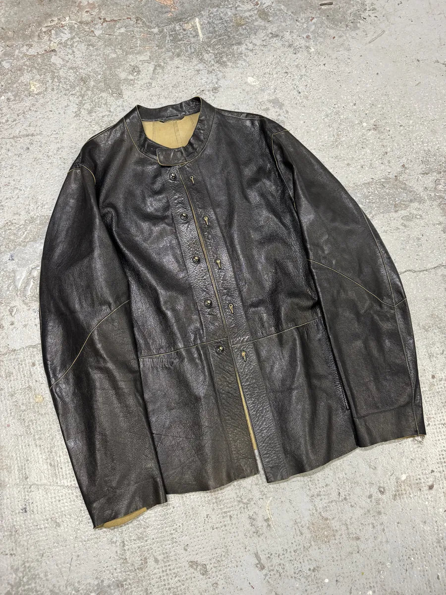 1990s Emporio Armani Black Mao Samurai Goat Leather Jacket hVshcbb 1
