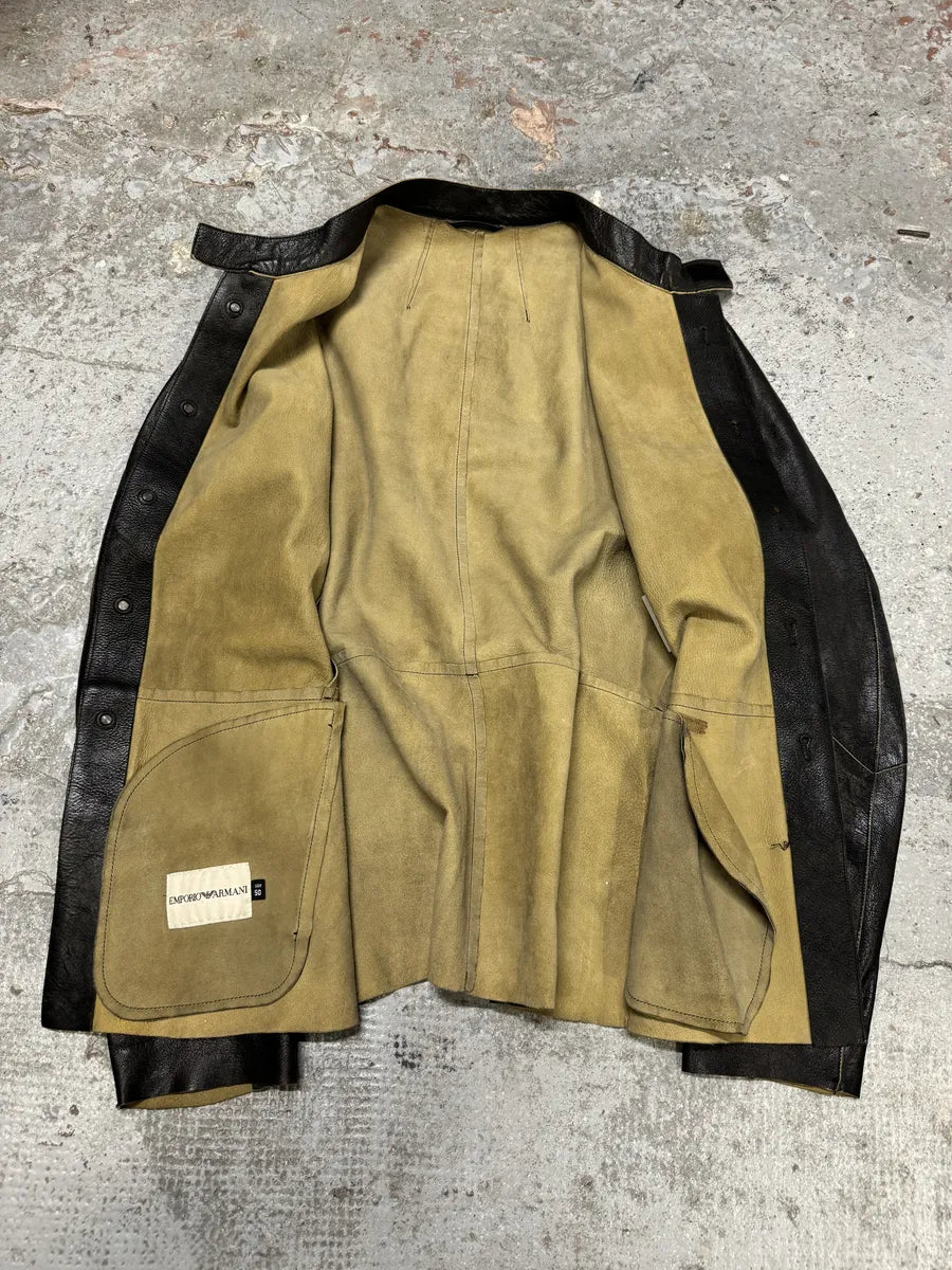 1990s Emporio Armani Black Mao Samurai Goat Leather Jacket hVshcbb 10