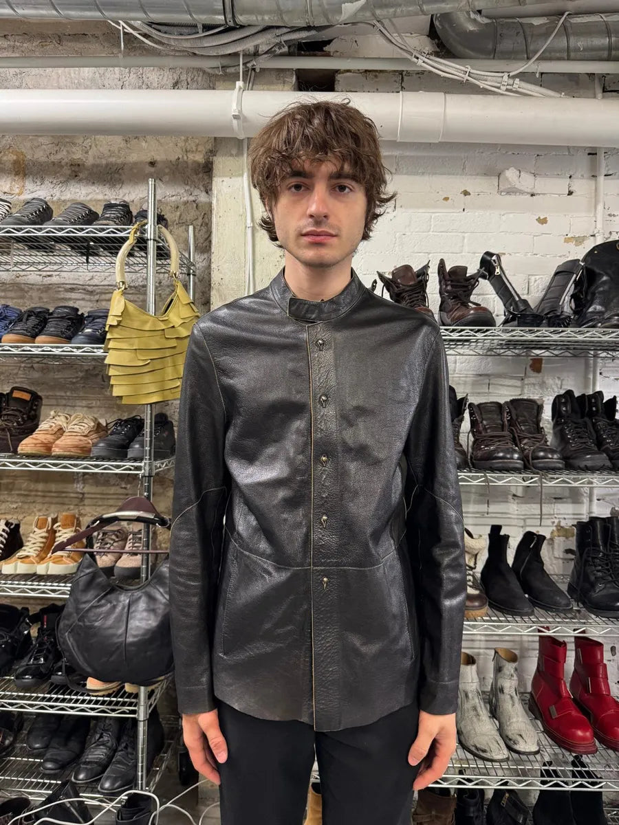 1990s Emporio Armani Black Mao Samurai Goat Leather Jacket hVshcbb 2