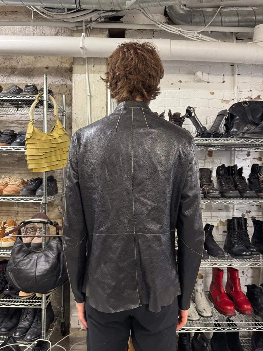 1990s Emporio Armani Black Mao Samurai Goat Leather Jacket hVshcbb 3