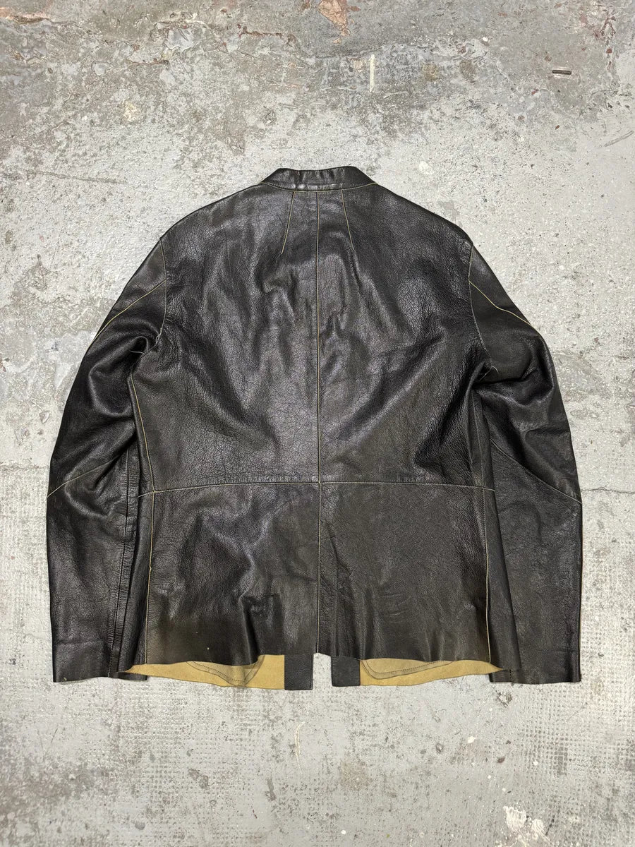 1990s Emporio Armani Black Mao Samurai Goat Leather Jacket hVshcbb 4
