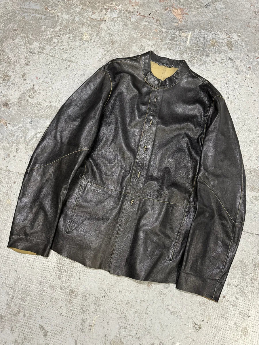 1990s Emporio Armani Black Mao Samurai Goat Leather Jacket hVshcbb 5