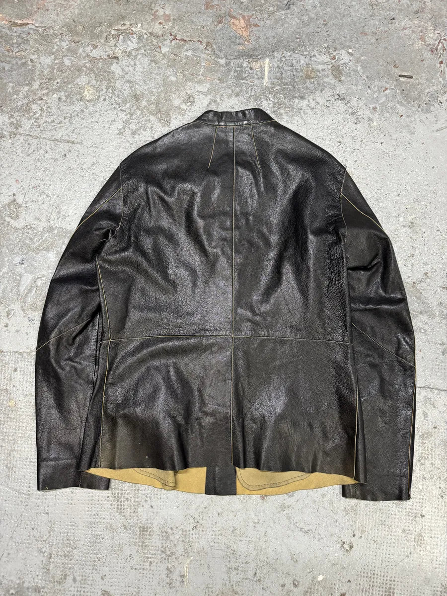 1990s Emporio Armani Black Mao Samurai Goat Leather Jacket hVshcbb 6