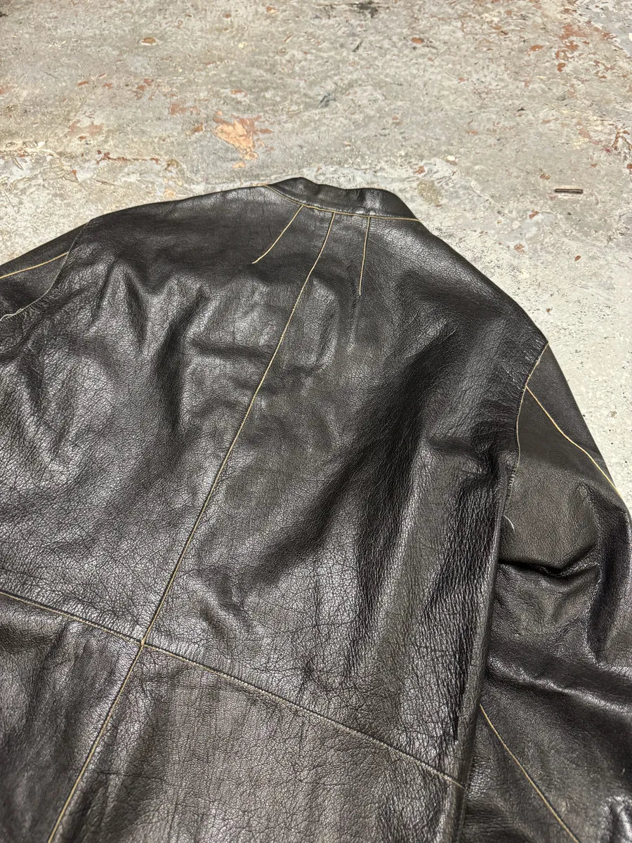 1990s Emporio Armani Black Mao Samurai Goat Leather Jacket hVshcbb 7