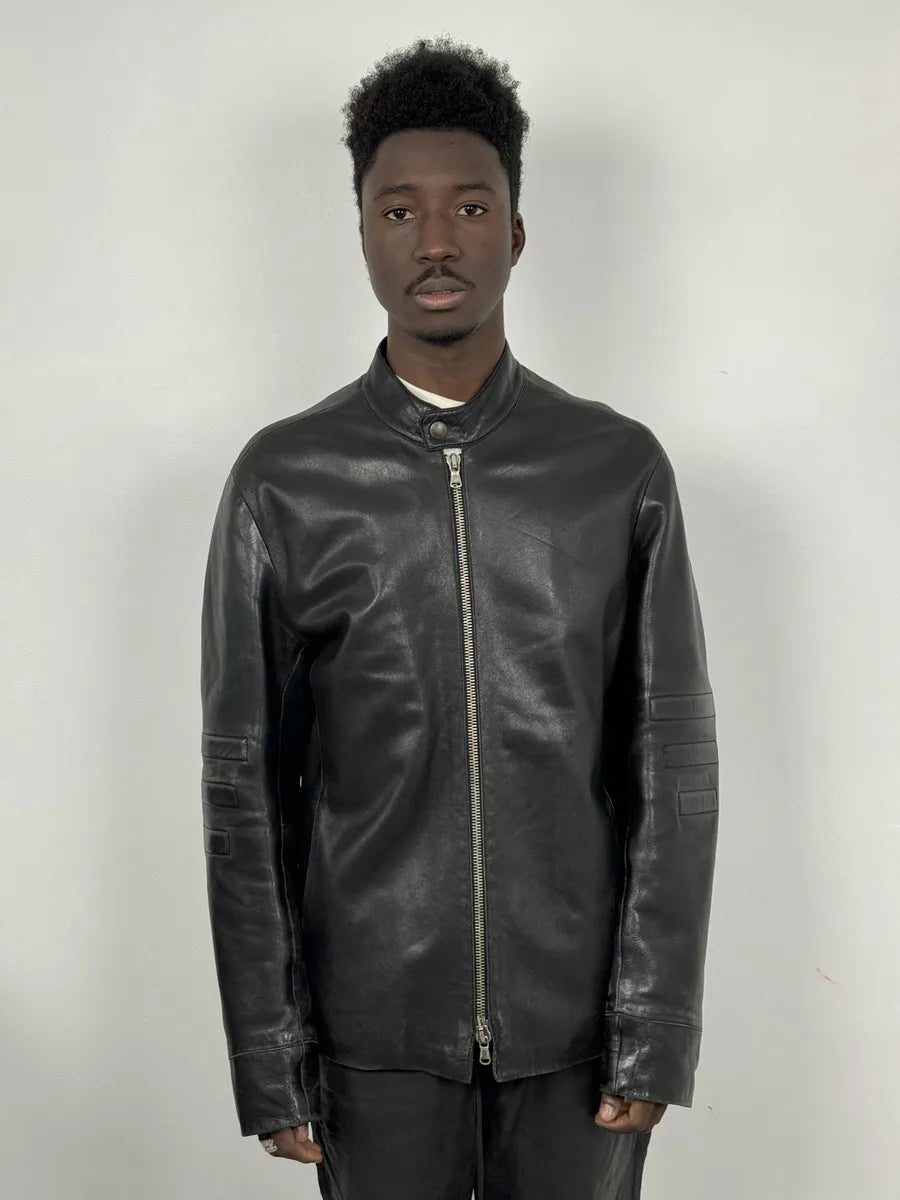 1990s Emporio Armani Black Padded Leather Minimalist Biker Jacket mlObgHf 4