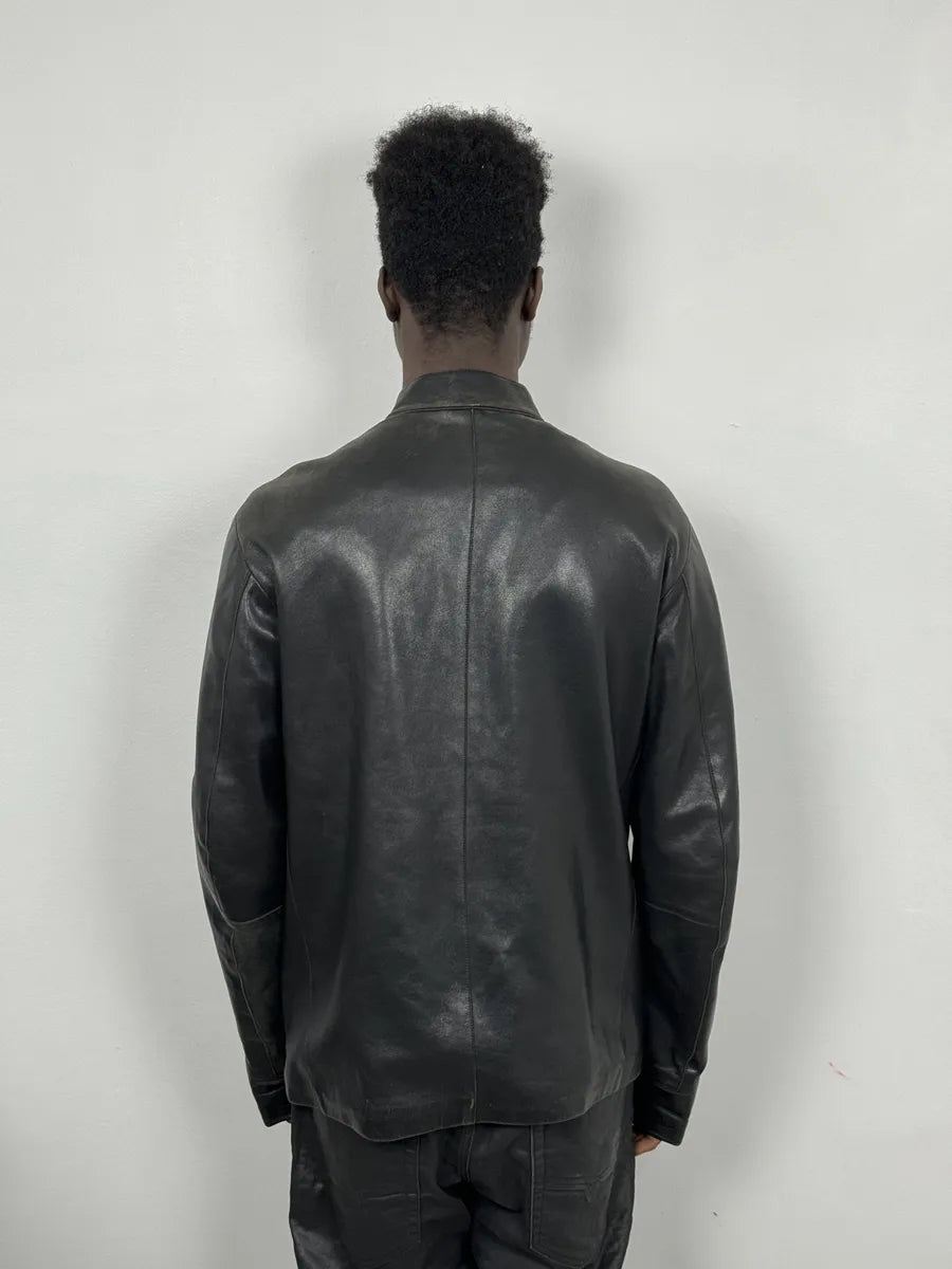 1990s Emporio Armani Black Padded Leather Minimalist Biker Jacket mlObgHf 5