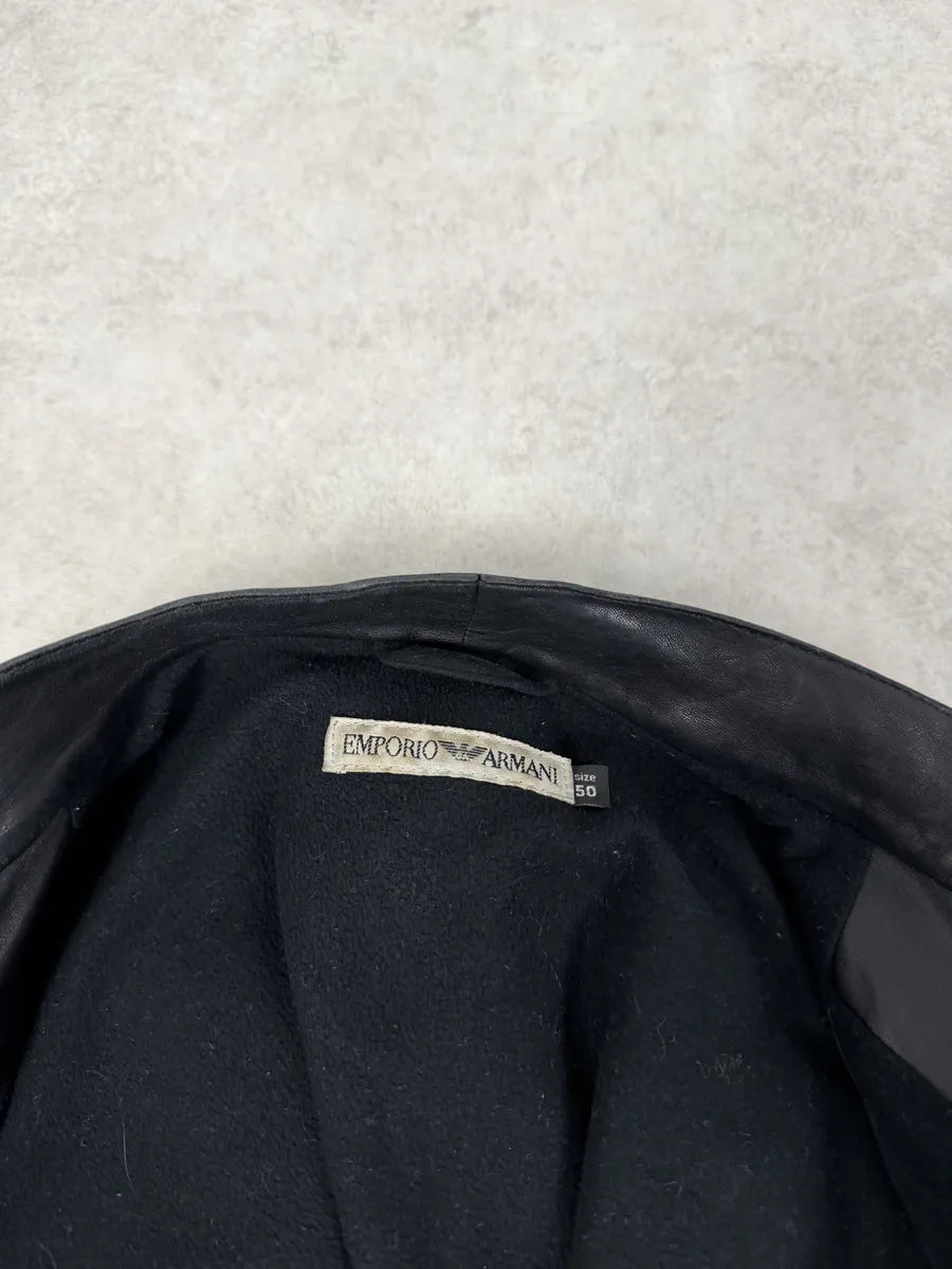 1990s Emporio Armani Black Padded Leather Minimalist Biker Jacket mlObgHf 8